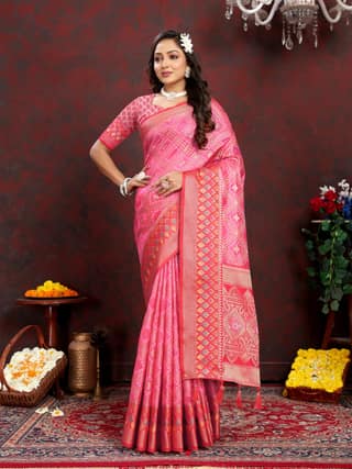 Soft Organza silk saree with Meenakari weawin...