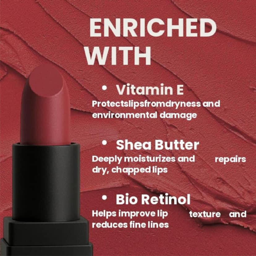 POPPIK Bullet Matte Lipstick for Women | Creamy Matte, Long Lasting Lip Color | High Coverage, Soft & Comfortable Formula | Daily Use Lip Makeup | Ideal for Casual Outings, Wedding, Gift | 3.8gm view 4