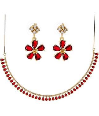 Jewar Mandi - White Brass Necklace Set ( Pack of 1 )