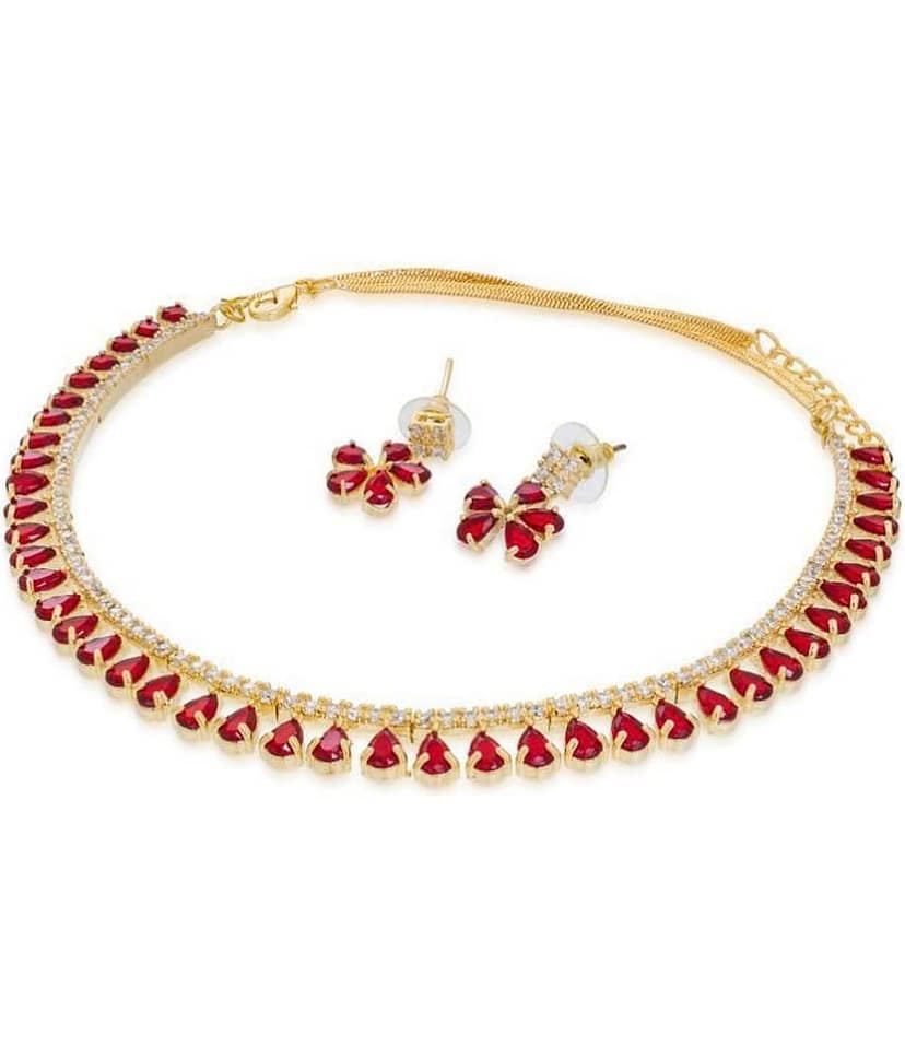 Jewar Mandi - White Brass Necklace Set ( Pack of 1 ) view 2