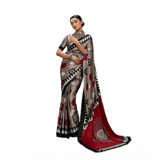 womens satin crepe printed saree with unstitched blouse 5.5mtr grey pid65103