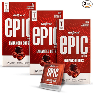 Manforce Epic Hot Dots Enhanced Dotted Premium Condoms For Men With 396 Raised Dots Belgian Chocolate Flavour Disposable Pouch10count x Pack of 3