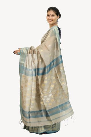 Sensuous Heritage Coin motif handwoven Saree with Tassels – Tussar