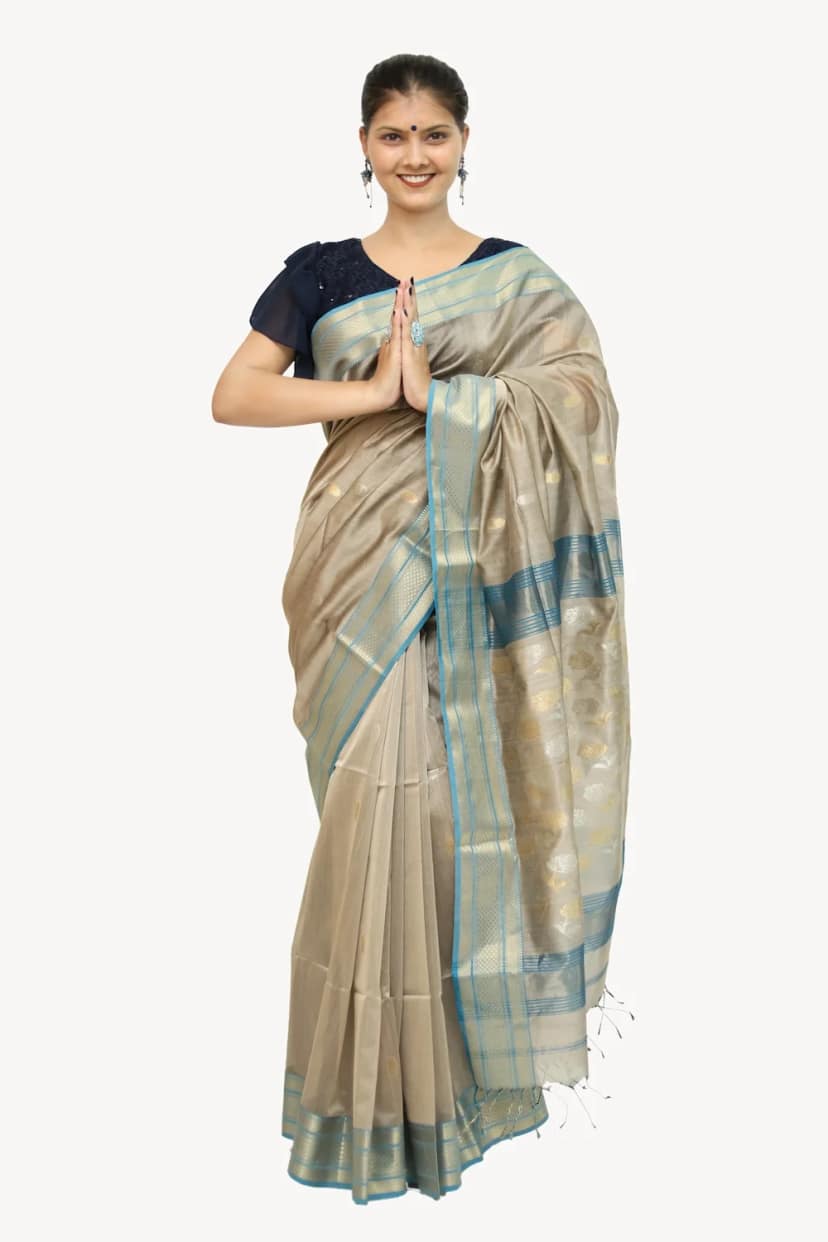 Sensuous Heritage Coin motif handwoven Saree with Tassels – Tussar view 3
