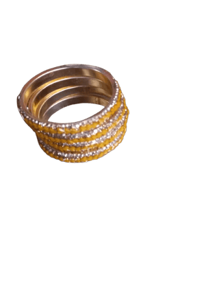 Mustard Yellow Metal Bangles Set of 4 with Stone Design