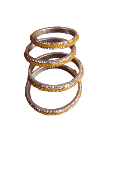 Mustard Yellow Metal Bangles Set of 4 with Stone Design view 2