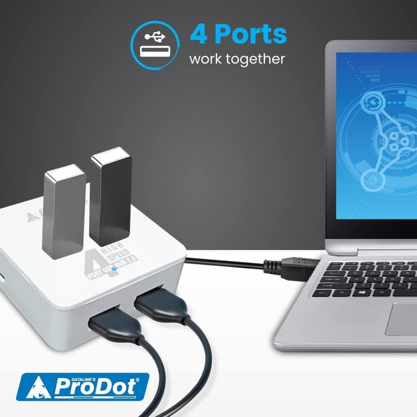 ProDot 4 Port USB 2.0 Hub with Hi-Speed Data Transfer, LED Indication & Micro USB Port for Additional Power view 4
