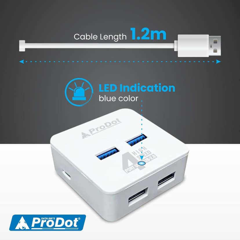 ProDot 4 Port USB 2.0 Hub with Hi-Speed Data Transfer, LED Indication & Micro USB Port for Additional Power view 6
