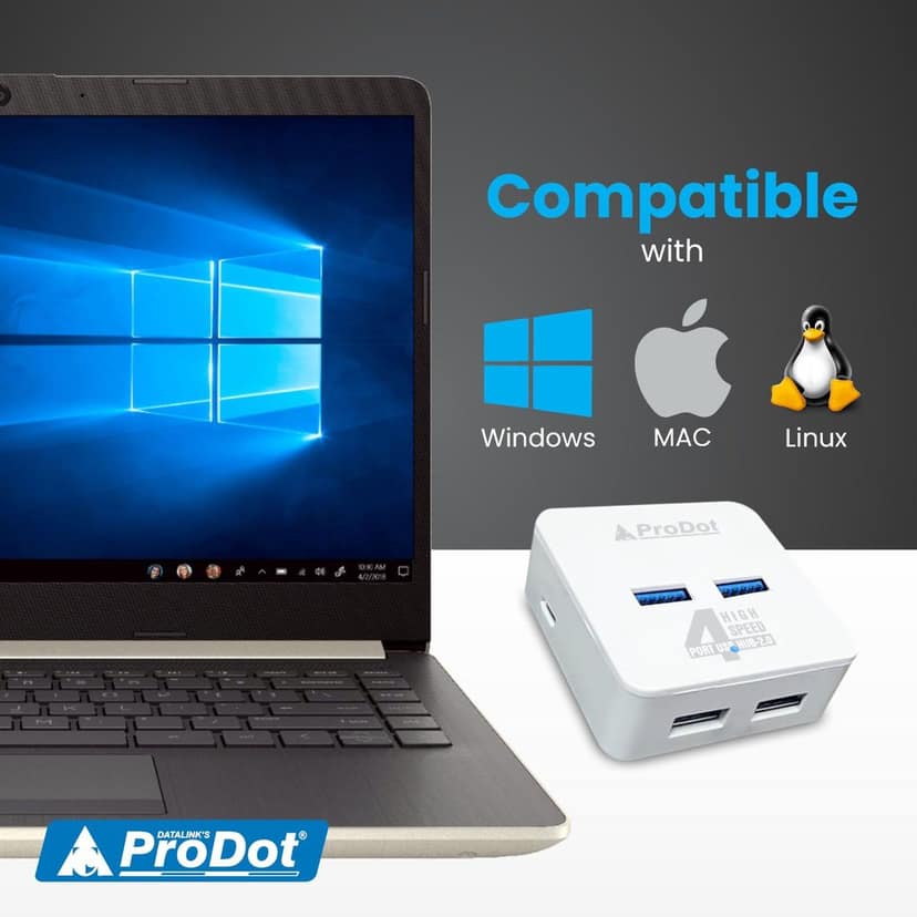 ProDot 4 Port USB 2.0 Hub with Hi-Speed Data Transfer, LED Indication & Micro USB Port for Additional Power view 8