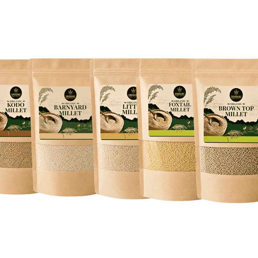 SiriGrains Millet Combo Pack (5 x 500g) | Foxtail, Barnyard, Little, Kodo & Browntop Whole Millets | Unpolished Variety Pack | Total 2.5kg