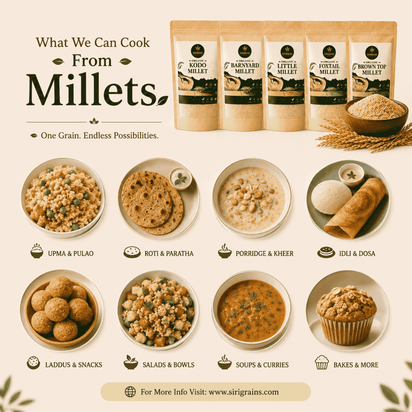 SiriGrains Millet Combo Pack (5 x 500g) | Foxtail, Barnyard, Little, Kodo & Browntop Whole Millets | Unpolished Variety Pack | Total 2.5kg view 4