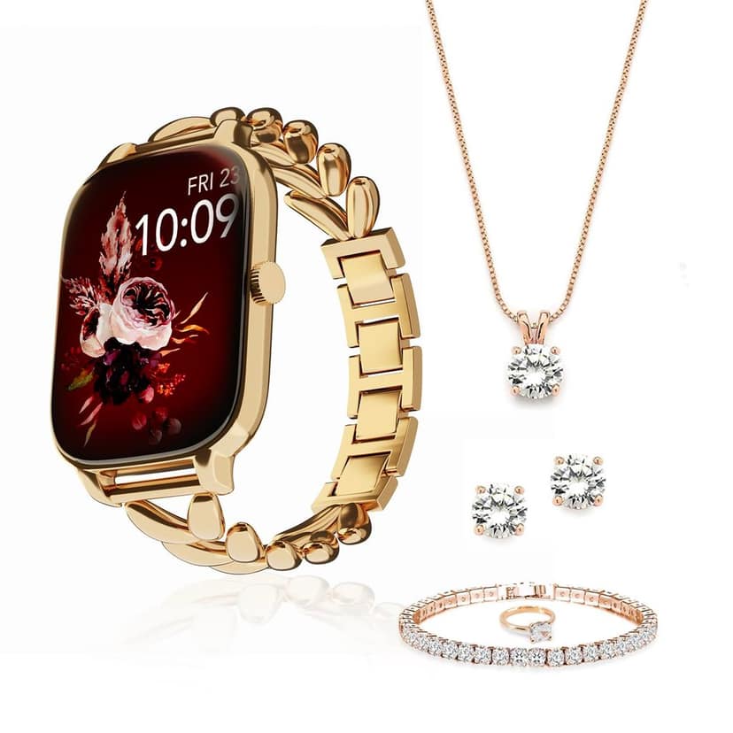 Vibez Allure Luxury Smart Watch for Women & Gift Box- Stainless Metal Straps,1.83″ Display, BT Calling Smartwatch & Jewellery Set for Women