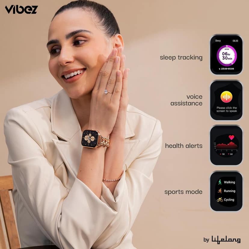 Vibez Allure Luxury Smart Watch for Women & Gift Box- Stainless Metal Straps,1.83″ Display, BT Calling Smartwatch & Jewellery Set for Women view 3