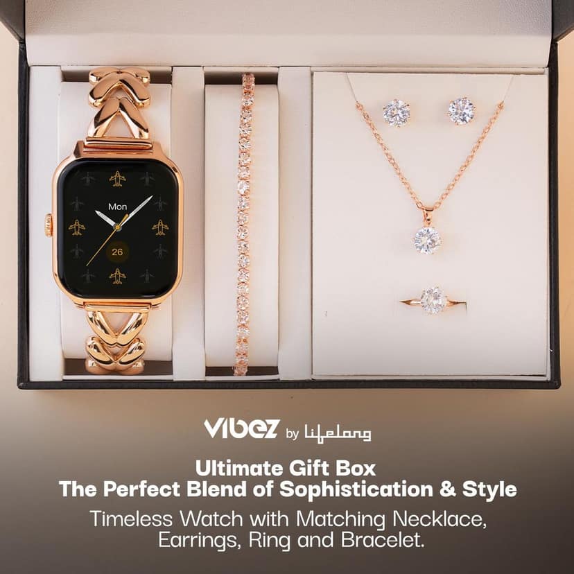 Vibez Allure Luxury Smart Watch for Women & Gift Box- Stainless Metal Straps,1.83″ Display, BT Calling Smartwatch & Jewellery Set for Women view 4