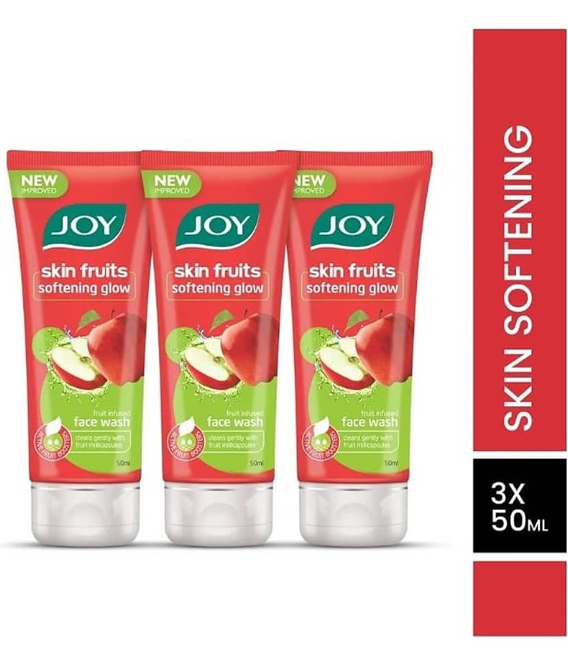 Joy Skin Fruits Softening Glow Pocket Sized Apple Face Wash Natural AHAs Suitable for All skin types 50ml each (Pack of 3)