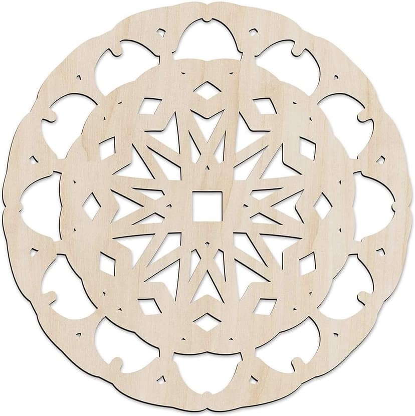 Haoser Mandala Wooden Wall Art, Traditional Star Ornament Polygonal Details, Birch Wood Plywood Rustic Wall Art Accent for Hallway Bedroom Living Room Cafes and Offices (Mandala Design-4_30CM)