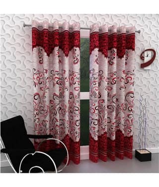 Panipat Textile Hub Floral Semi-Transparent Eyelet Window Curtain 5 ft Pack of 4 -Maroon