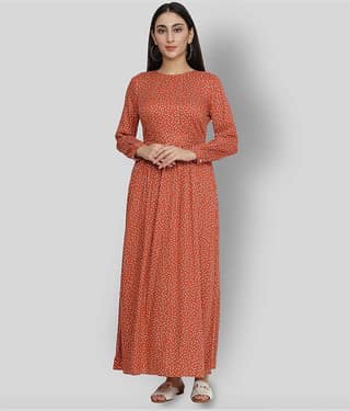 NUEVOSDAMAS Women Rayon Printed Gown ( Orange )