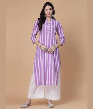 GOD BLESS Cotton Striped Straight Women's Kurti - Purple ( Pack of 1 )