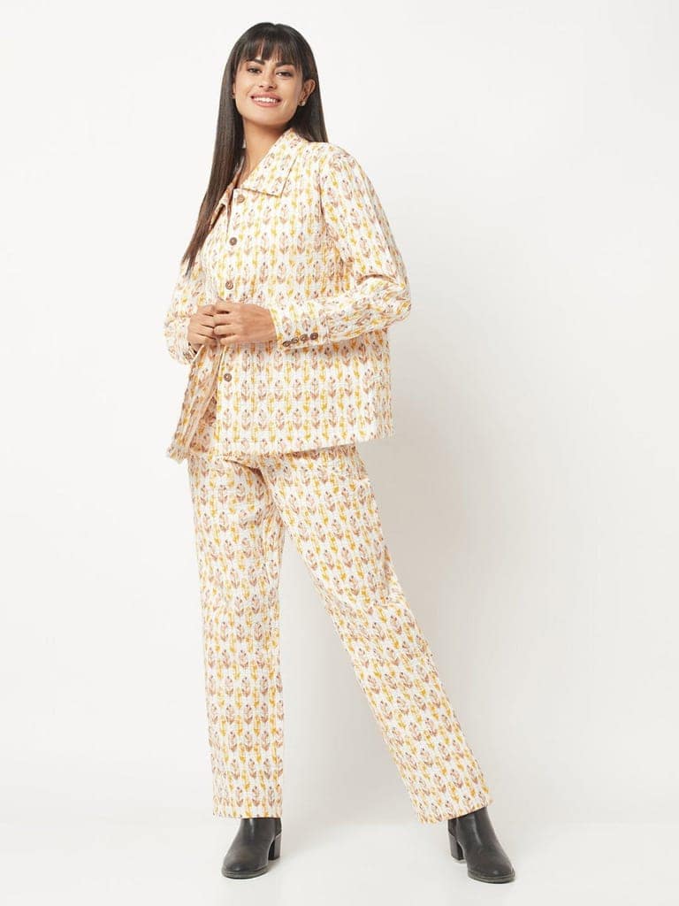 Yellow And White Quilted Co-ord Set view 4
