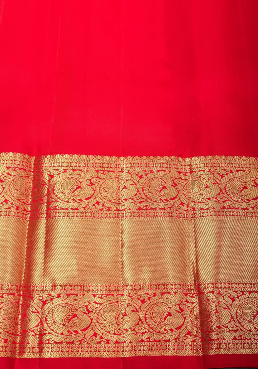 Mint Green Zari Brocade Kanjivaram Silk saree With Contrast Red Border | SILK MARK CERTIFIED view 7