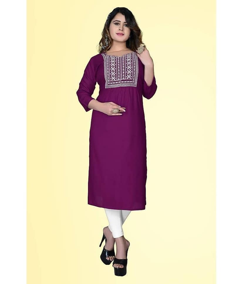 haya fashion - Magenta Rayon Women's Straight Kurti ( Pack of 1 )