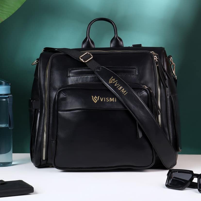 VISMIINTREND Diaper Bags for Mother & New Born Baby | Premium Pu Leather Maternity Bag | Convertible | Anti Theft | Trolley Sleeve | Travel Messenger Bag | Gift for Baby Shower, Moms to Be