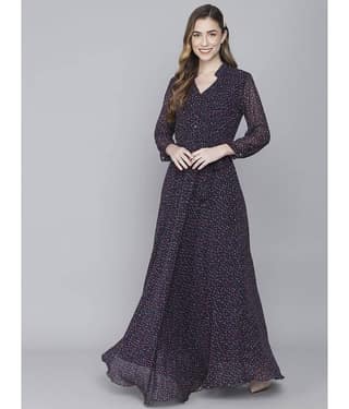 TOGZZ Women Georgette Printed A-line Dress ( Multi Color )