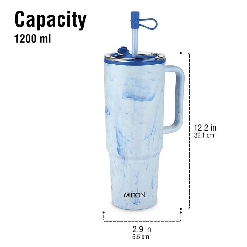 MILTON Puris 1200 Plastic Water Tumbler | 2-in1 Lid Sip or Gulp | Crystal Clear BPA Free-Food Grade | Sturdy Handle | Large Travel Mug for Gym, Office & Outdoor Use, 1200 ml view 2
