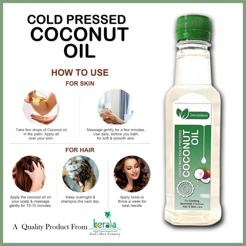 Jeevasassya Cold Pressed Coconut Oil - 250 ML - Unrefined for Cooking, Hair, Skin & Baby Massage (Chekku/Ghani) view 3