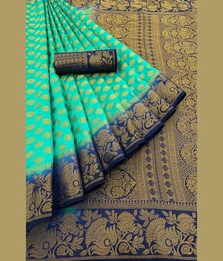 Prijari Banarasi Silk Woven Saree With Unstitched Blouse Piece ( Green )
