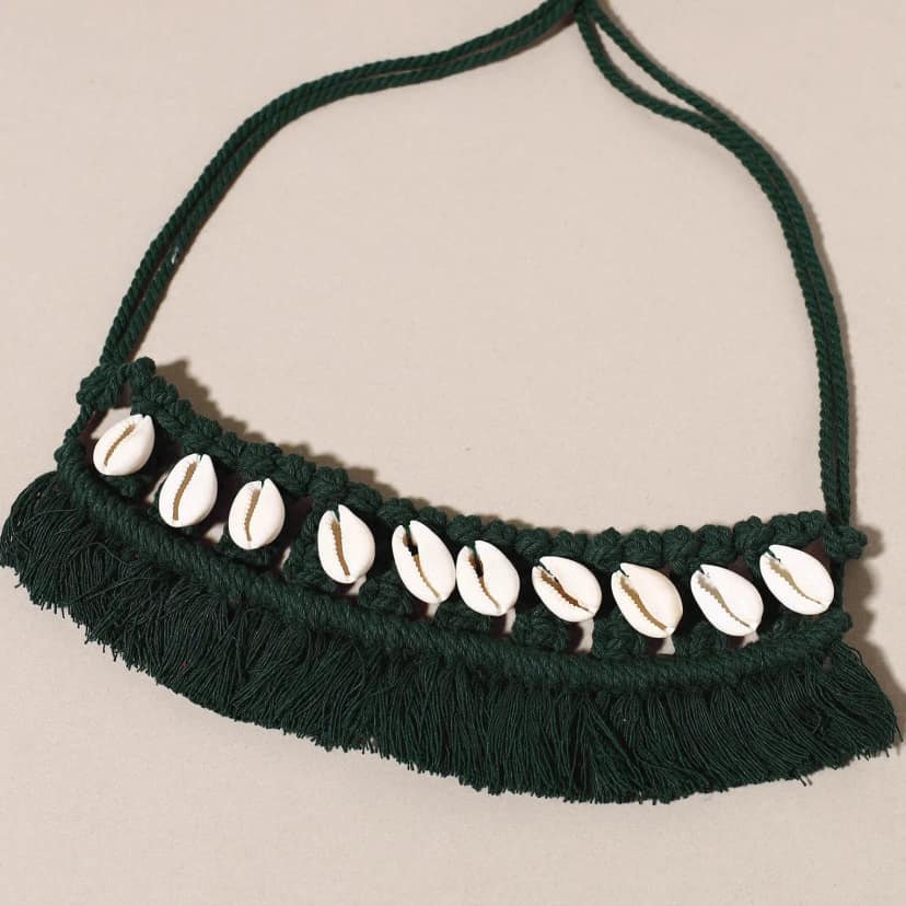 Green Thread & Seashell Handmade Macrame Choker view 3