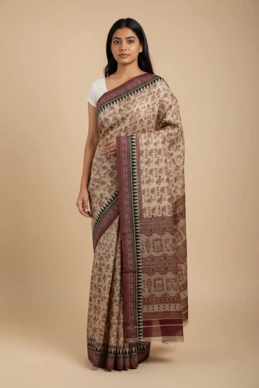 Sambalpuri Baandha Ikat Cotton Saree in Ivory and Maroon