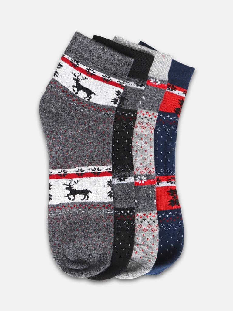Kolor Fusion Men's Above Ankle Length Cotton Cushioned Terry Socks (Pack of 4)