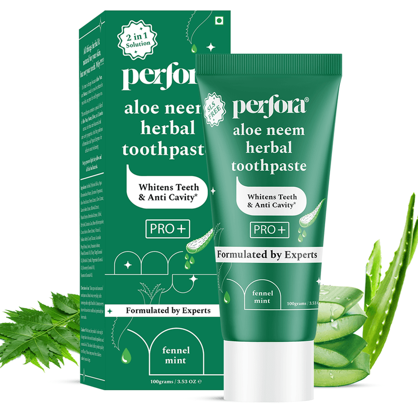 Perfora Aloe Neem Herbal Toothpaste | Enamel Safe Teeth Whitening Toothpaste for Men & Women | Formulated With Papain & Bromelain Enzyme | Helps Prevent Teeth Cavities | SLS Free, 100 gm