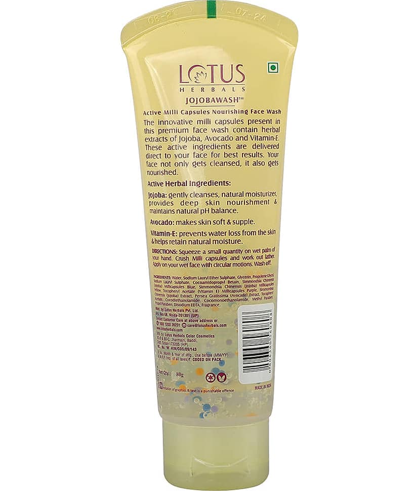 Lotus Herbals Jojobawash Active Milli Capsules Nourishing Face Wash , For All Skin Types , 80G view 2