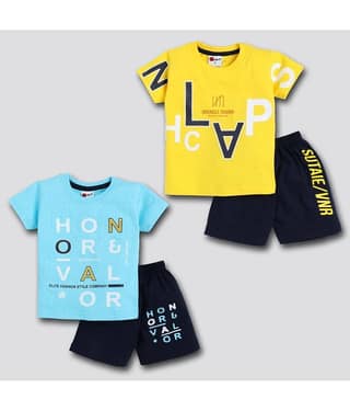 Mars Infiniti Pack of 2 Baby Boys Cotton T-Shirt & Shorts ( Blue )