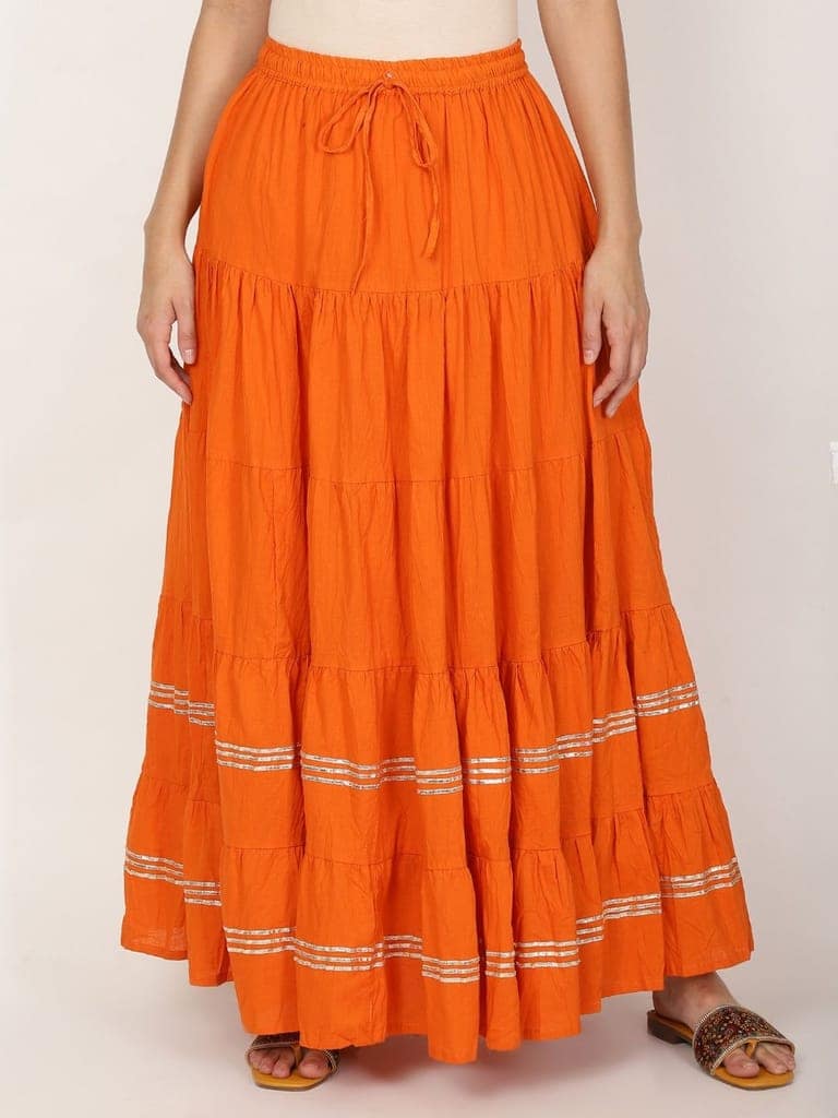 Gotta Patti Detail Pure Cotton Maxi Tiered Skirt view 6