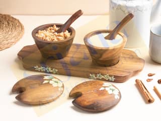 Srjana Hand Painted Mango Wood Multipurpose Jar Set with Tray and Spoons