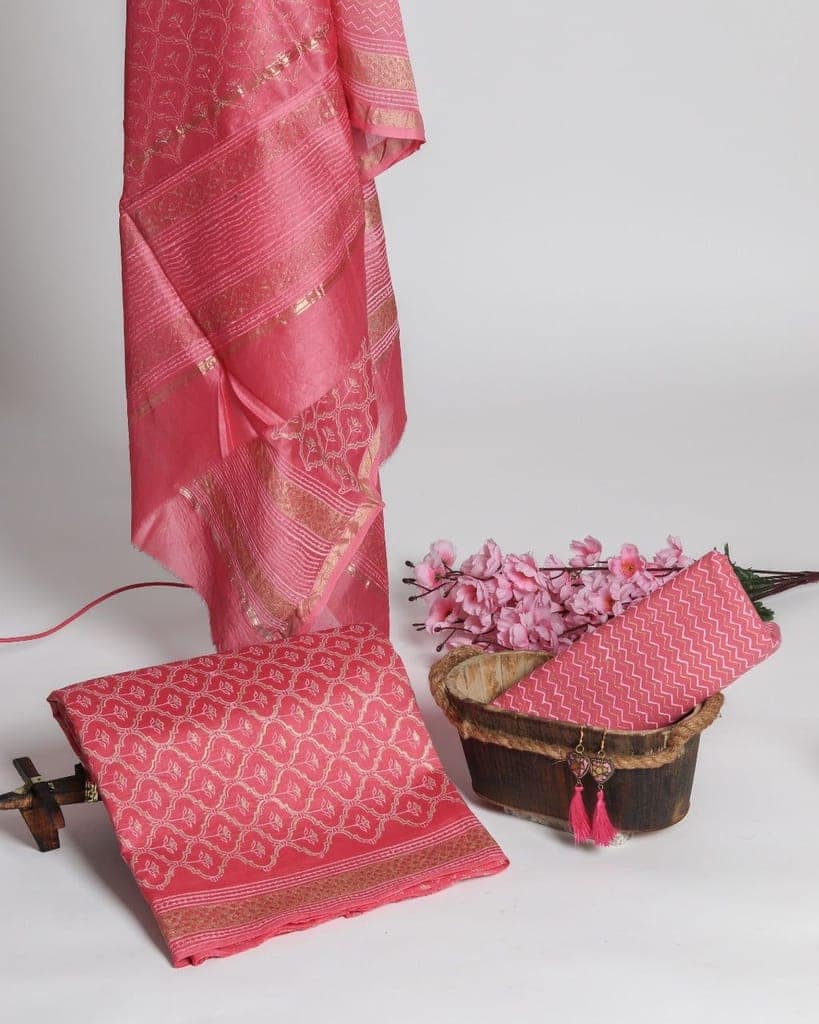 Traditional Block Print Chanderi Silk Suit set (CHA320) view 3