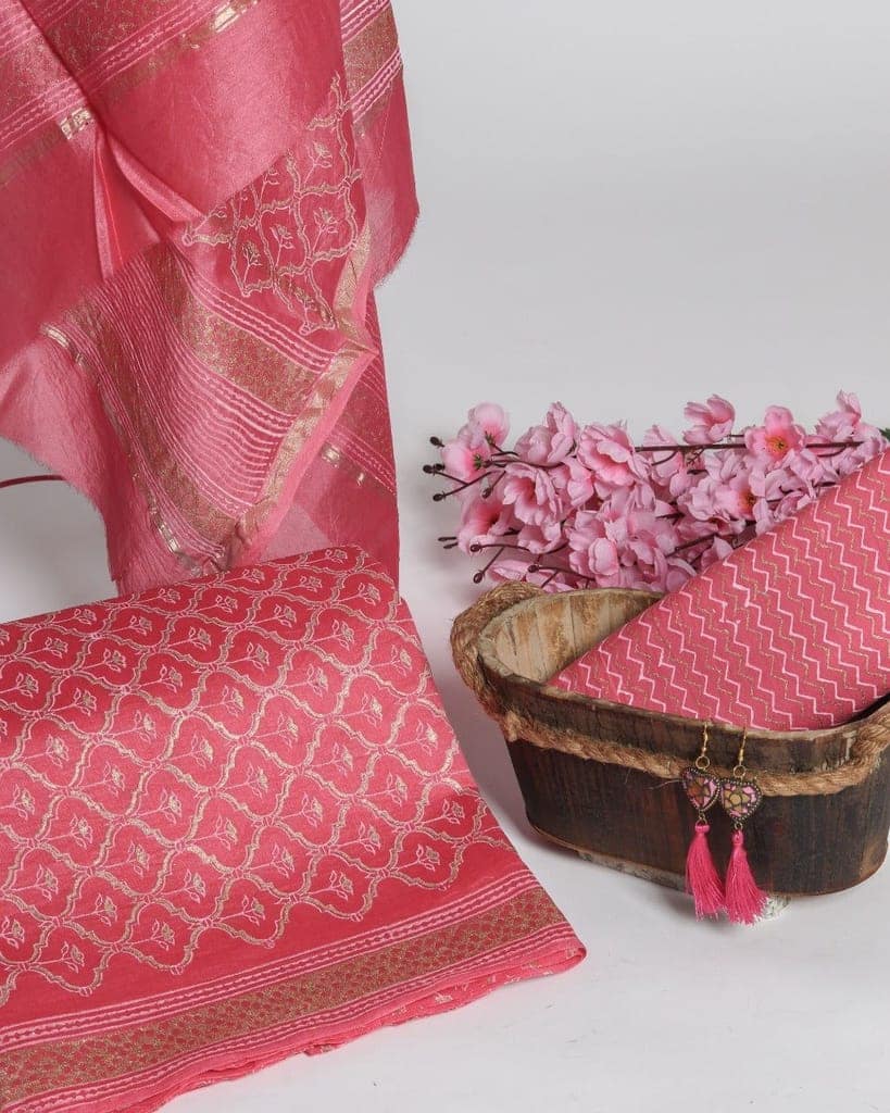 Traditional Block Print Chanderi Silk Suit set (CHA320) view 4