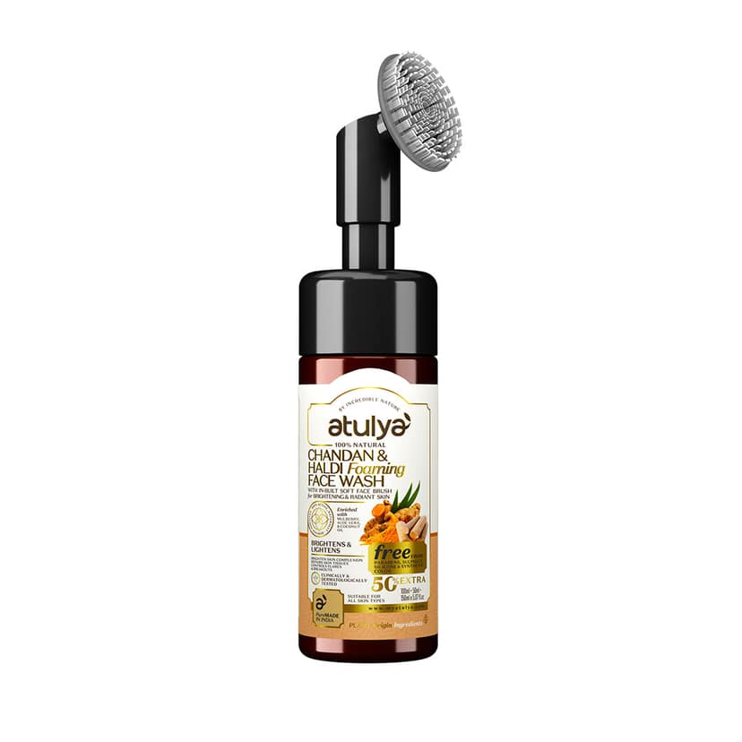 Atulya Haldi & Chandan Foaming Face Wash with Built-In Silicone Brush for Brightening - 150ml