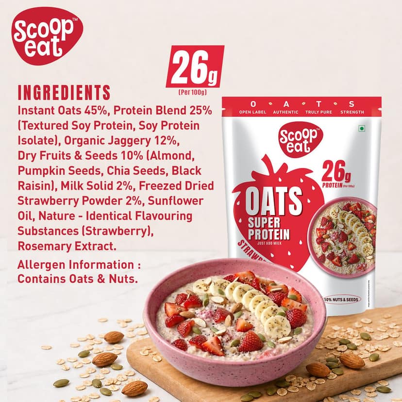 Scoopeat 26g Super High Protein Strawberry Oats 400gm view 4