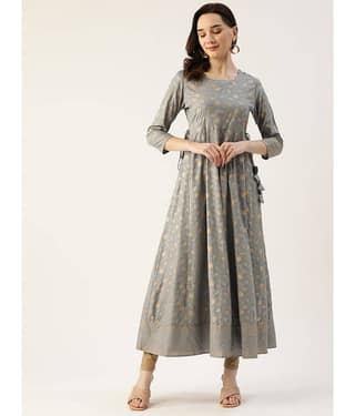 HISHAM - Grey Rayon Women's Anarkali Kurti ( Pack of 1 )