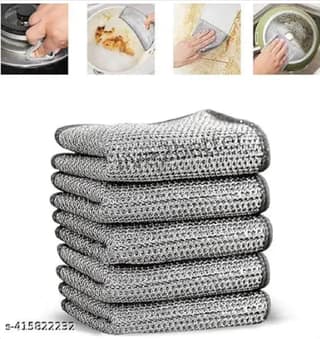 QINPIN Dual-Layer Mesh Dishcloth - Durable Non-Scratch Wire Kitchen Cleaning Cloth Wet and Dry Steel Cleaning Cloth (Pack of 5)