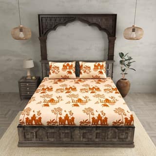 Quirky Home Fantasy Collection Premium Cotton Blend 180 TC Fitted King Wrinklefree Bedsheet with 2 Pillow Covers, Jaipuri Elephant