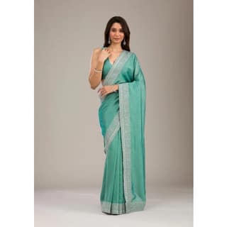 womens silk embroidred saree with unstitched blouse 5mtr light green pid62487