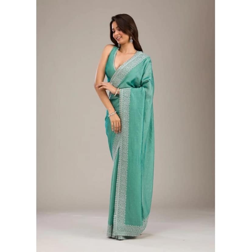 womens silk embroidred saree with unstitched blouse 5mtr light green pid62487 view 2