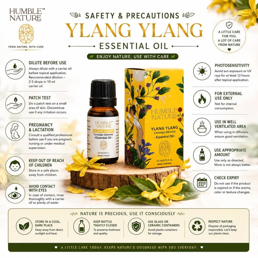 Humble Nature Ylang Ylang Essential Oil 15ml | Steam Distilled Natural Cananga Odorata Oil | Premium Aromatherapy Diffuser, Massage & DIY Skincare Hair Care Oil | GC-MS Tested view 5