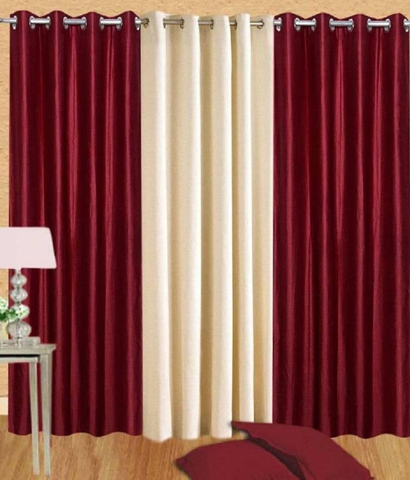 N2C Home Floral Semi-Transparent Eyelet Curtain 5 ft ( Pack of 3 ) - Maroon